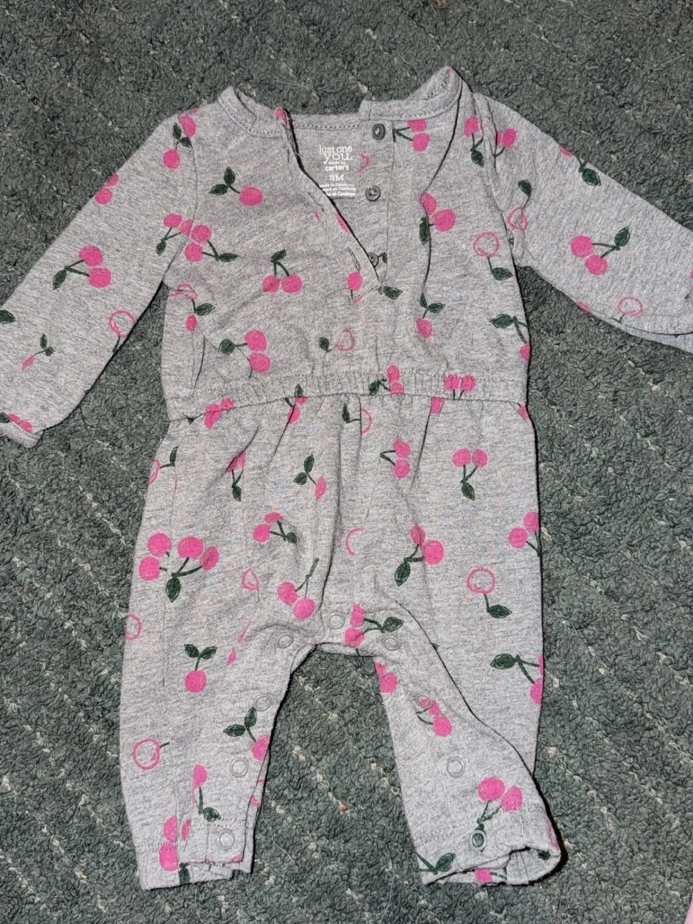 Carter's Gray Romper with Pink Cherry Print